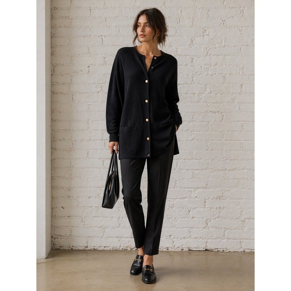 Talbots Black Cardigan Gold Buttons Knit Classic Long Sleeve Medium